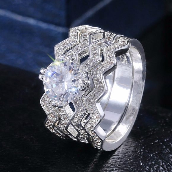 Jewelry - New 3pcs/set Women 925 Silver White Sapphire Ring